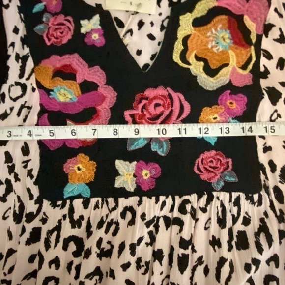 Sananna Jane Embroidered Leopard Print Mini Dress New NWT Boho Cotton Rayon - Picture 6 of 11